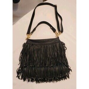 Fringe Western Large Shoulder Hobo bag purse Black Gold Cowgirl Hippie Boho bag